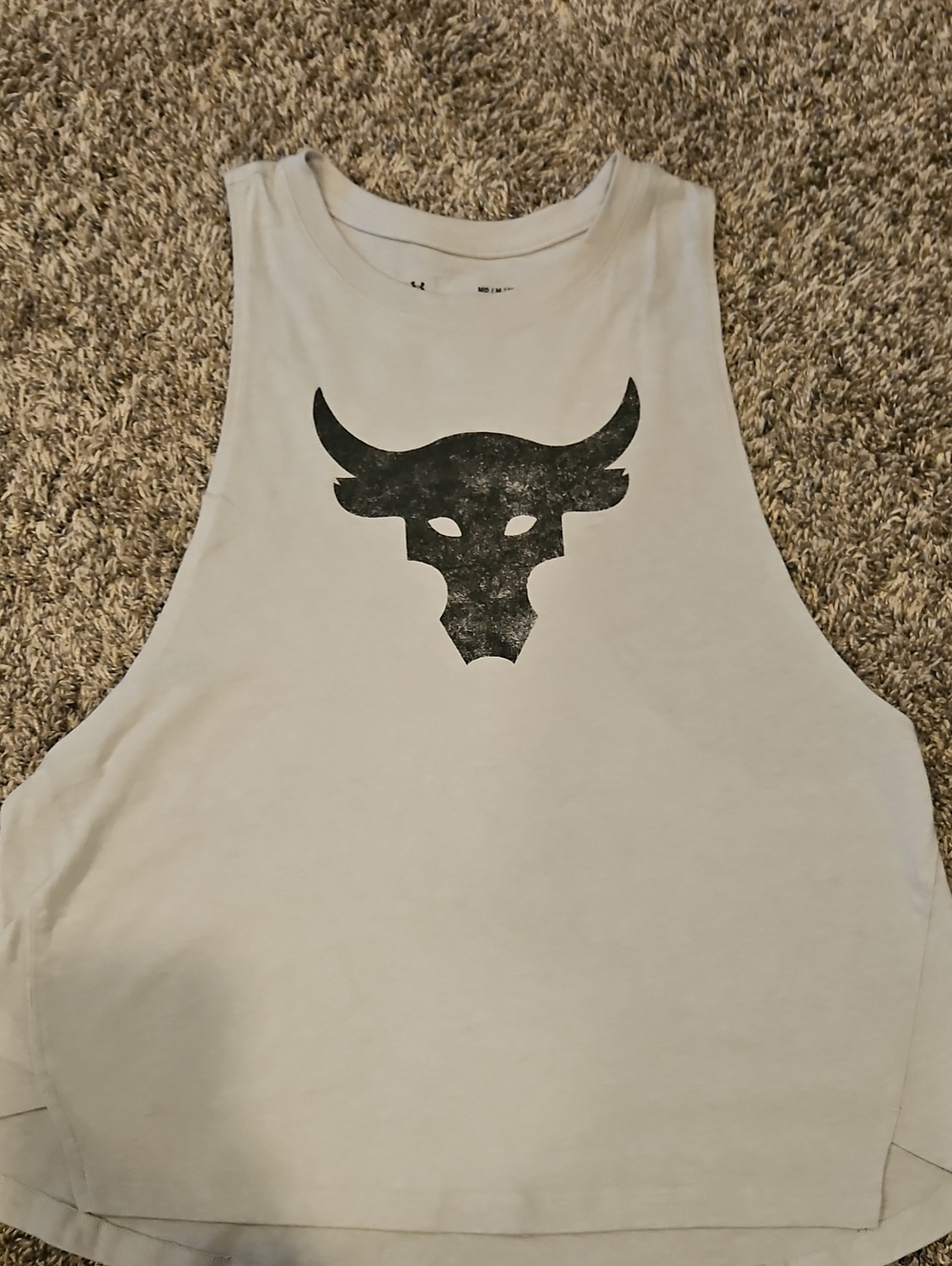 Under Armour White Cropped Muscle Tank with Black Bull Logo